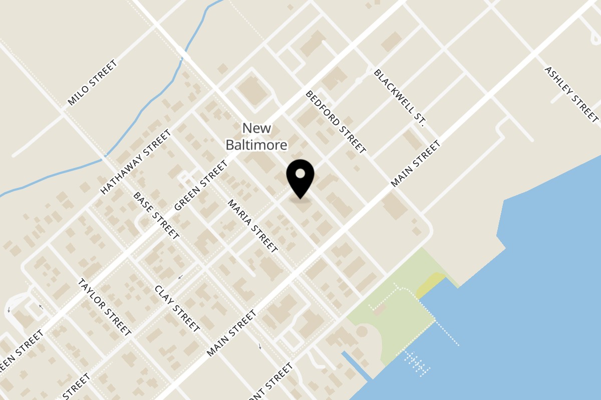 Map showing the location of The Pickled Goat Bar & Grill on 51083 Washington St in New Baltimore